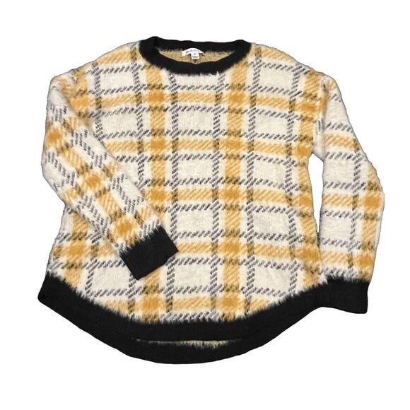 John Paul Richard cozy eyelash sweater yellow plaid S academic fuzzy academia - Picture 2 of 7